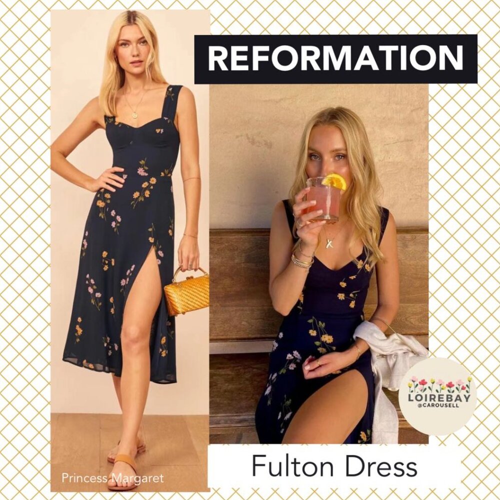NEW REFORMATION FULTON NAVY FLORAL SLEEVELESS PRINCESS MARGARET MIDI DRESS!